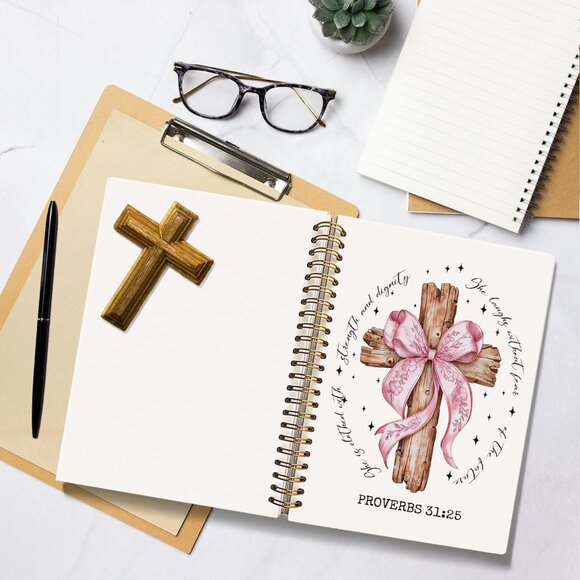 Christian Bible Journal Women Pink Bow Spiral Notebook for Note Taking Prayer - Picture 2 of 7